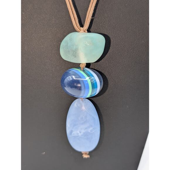 Chico's Blue Seafoam Green Convertible Draw String Pendant Necklace - Picture 2 of 7